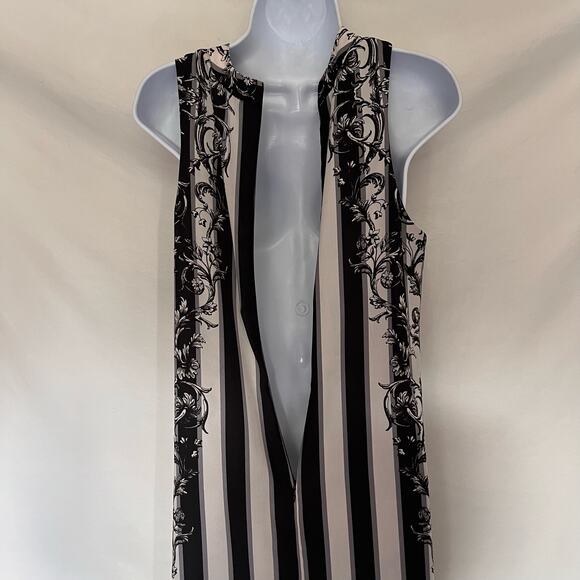Bar III Stripe Shift Dress Sz M Black Cream Floral Mod Retro Chic Cocktail 60s - Picture 7 of 13